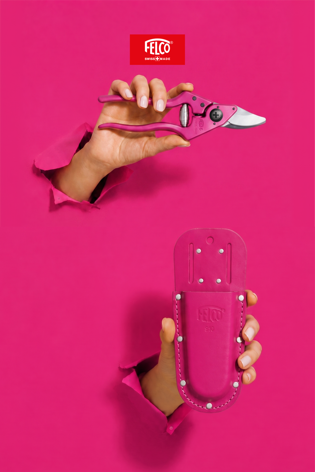 Pink FELCO 6 and matching holster breaking through paper